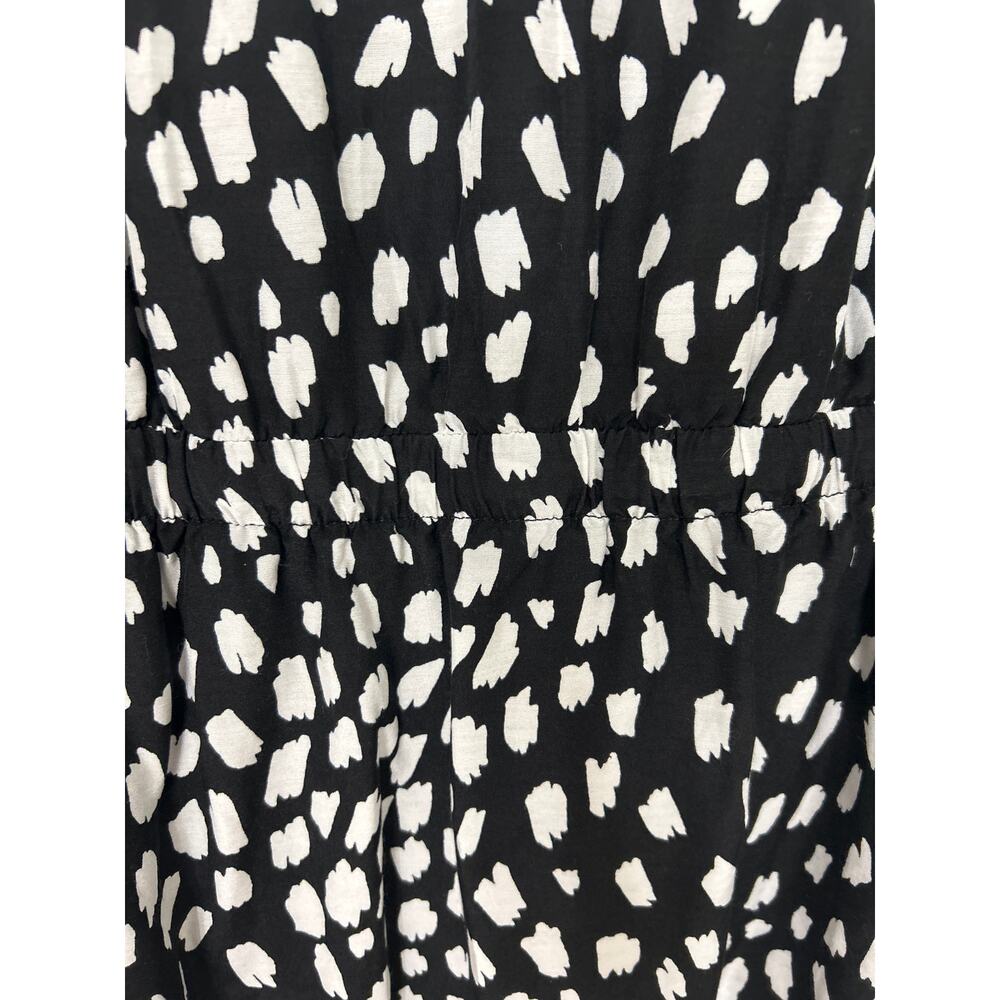 Vineyard Vines Black White Silk Blend Dress Large V Neck Long Sleeve Ruffle Hem - Picture 13 of 16